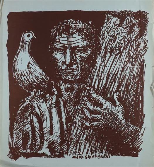 Man and bird. Lithograph signed - Lot by Marc Saint-Saëns