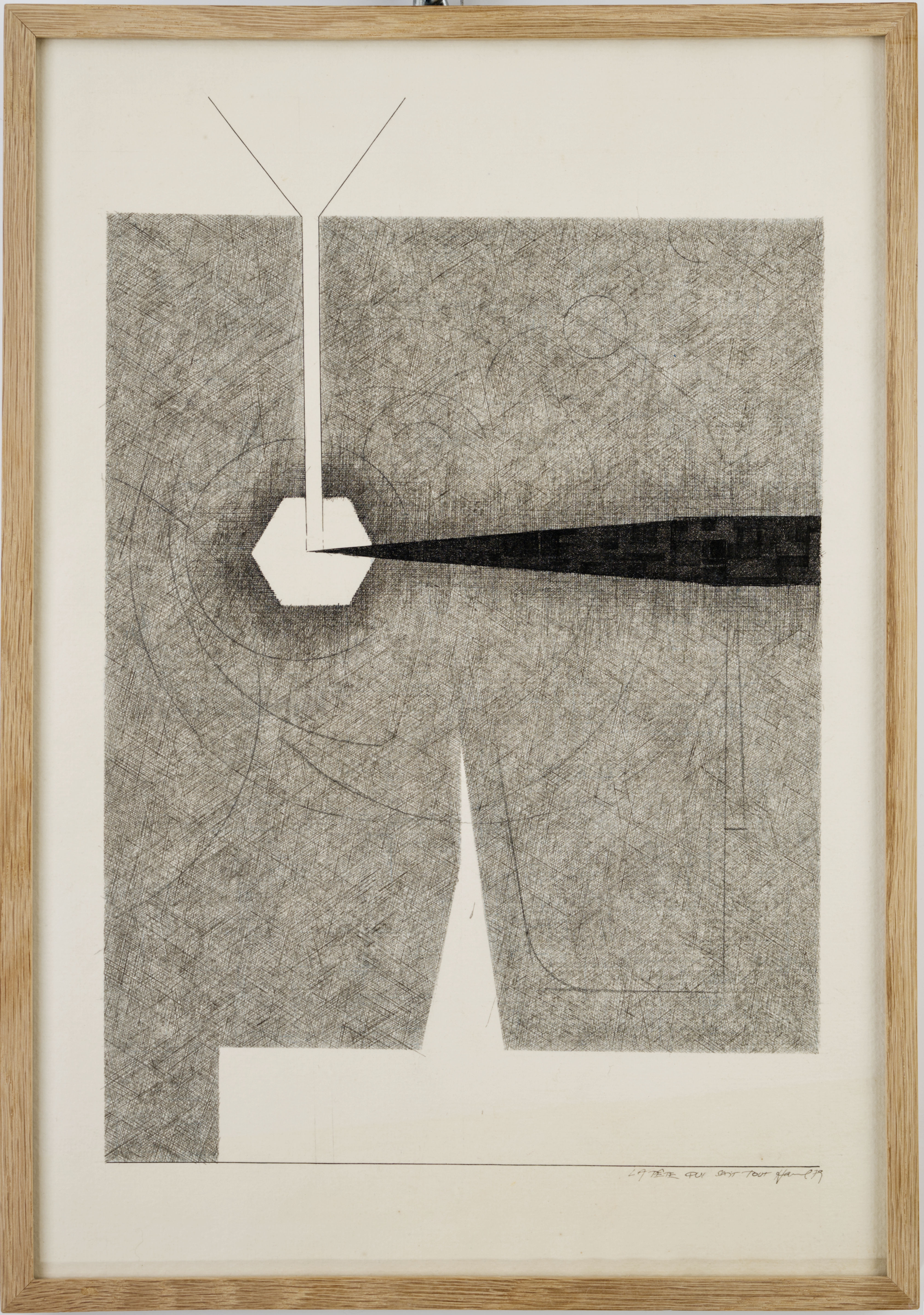 Artwork by Olaf Hanel, LA TÊTE QUI SAIT TOUT, Made of Pencil and ink drawing on paper