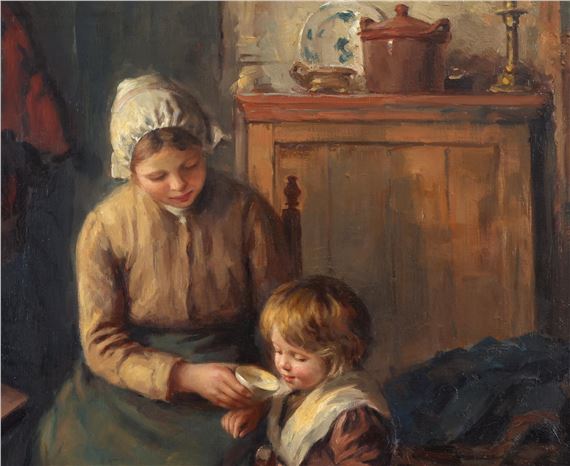 Bernard Jean Corneille Pothast | Realist scene of a mother and child in ...