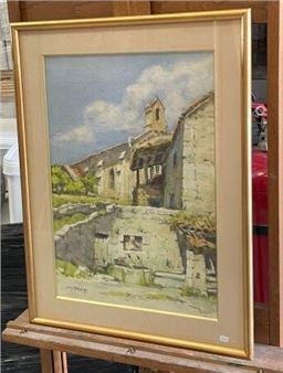 Landscape with fountain and church - Louis Bernard Lemaire, 20th Century