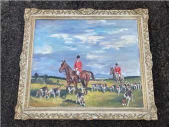 hunting scene with hounds in landscape - Tom Gilfillan