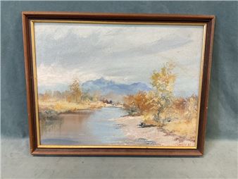 river landscape and distant mountains - J. Prentice