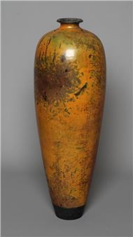 A TALL STONEWARE VASE of flared rounded form with mottled bronze - Andrew Hill