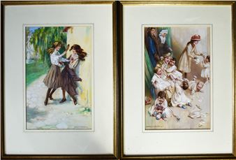 Two Schoolgirls of Florence; two illustrations for author May Baldwin, together - Harold Earnshaw