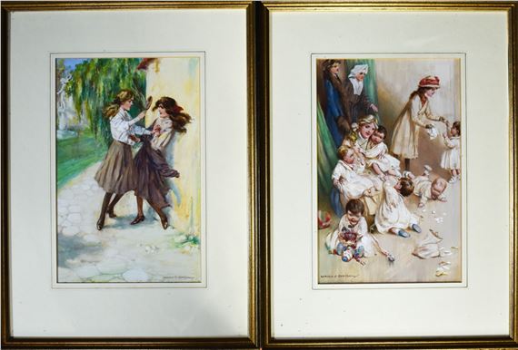 Two Schoolgirls of Florence; two illustrations for author May Baldwin, together - Harold Earnshaw
