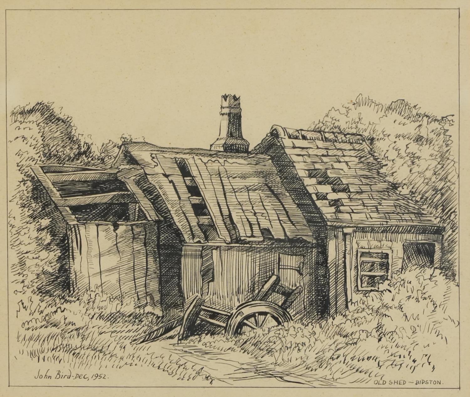 Artwork by John Bird, Old Shed, Made of pen and ink on paper