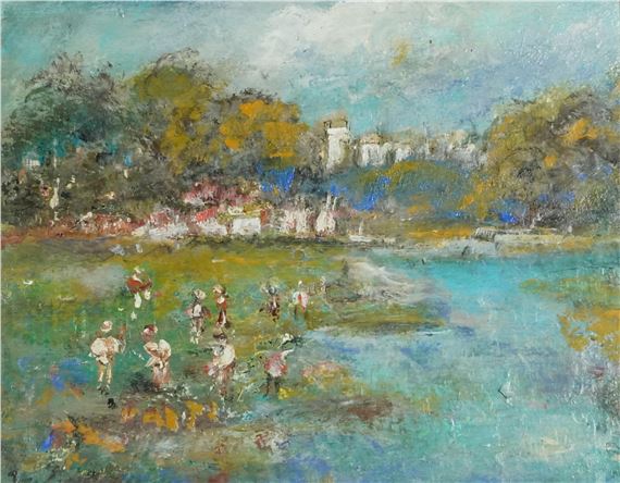 Ira Englefield | Ira Englefield - Figures beside a river (20th Century ...