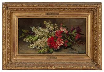 Bouquet of red carnations and white lilac - Dominique Hubert Rozier