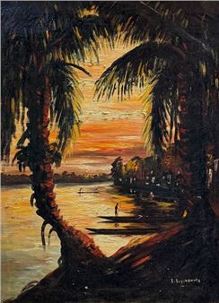 Untitled, "Village au bord du fleuve" - Jos Toumba