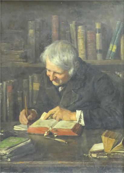 Showing an interior library scene with a gentleman scribe - Emanuel Spitzer