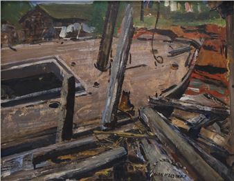 Showing the deck of a moored boat - Evan Weekes Macdonald