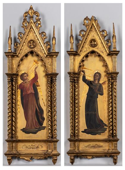 Gothic | Two Gothic style icon paintings of angels, 26 x 9 1/2 in. (66 ...