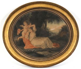 Virginie AUGERON (18th century) Venus and Cupid Two drawings in black stone and colored pencil, signed and dated 1792. 33 x 40 cm (view - Virginie Augeron