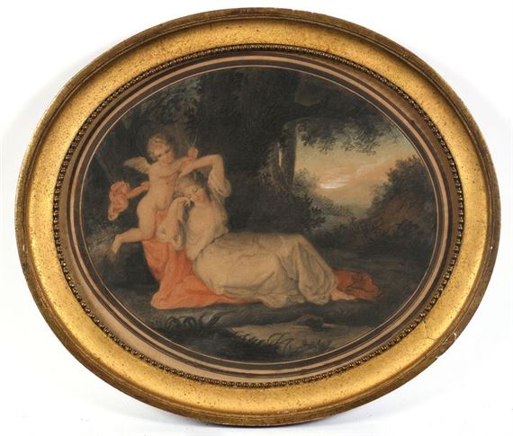 Virginie AUGERON (18th century) Venus and Cupid Two drawings in black stone and colored pencil, signed and dated 1792. 33 x 40 cm (view - Virginie Augeron