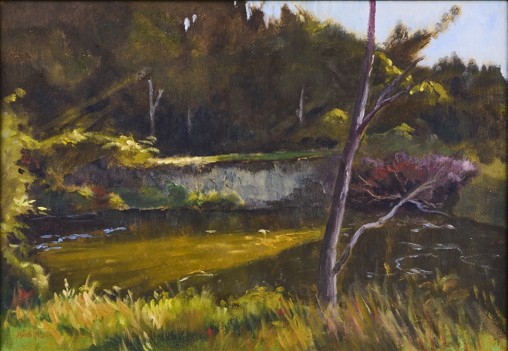 Artwork by Keith Wilson, Reid's Corner Waitahanui, Made of oil on canvas board