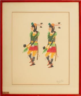 Oqua Pi Two Dancers Watercolor and Graphite - Abel Sanchez