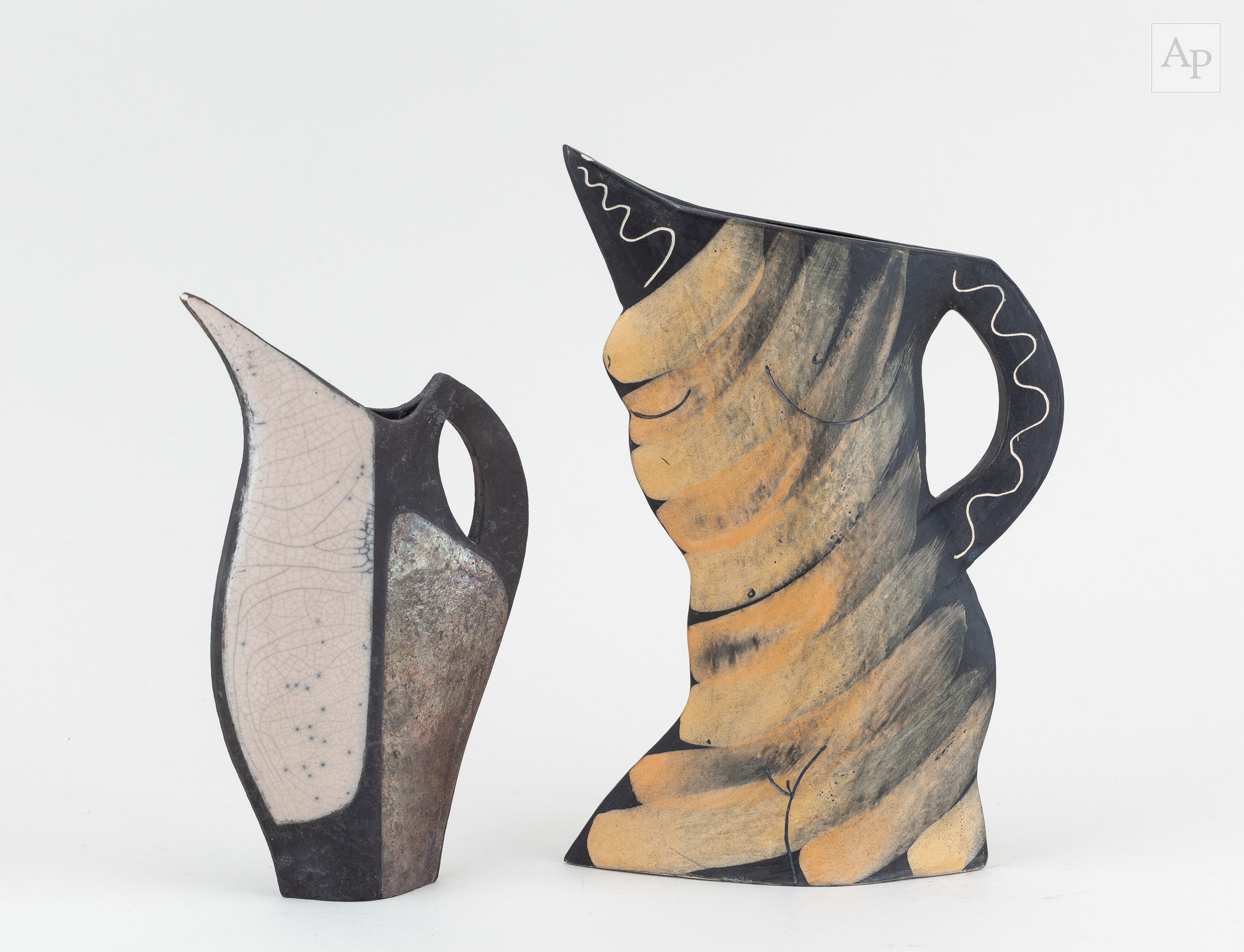 Artwork by Jude Jelfs, JUDE JELFS (born 1950); 'Jug in Striped Dress 4', Made of Earthenware jug