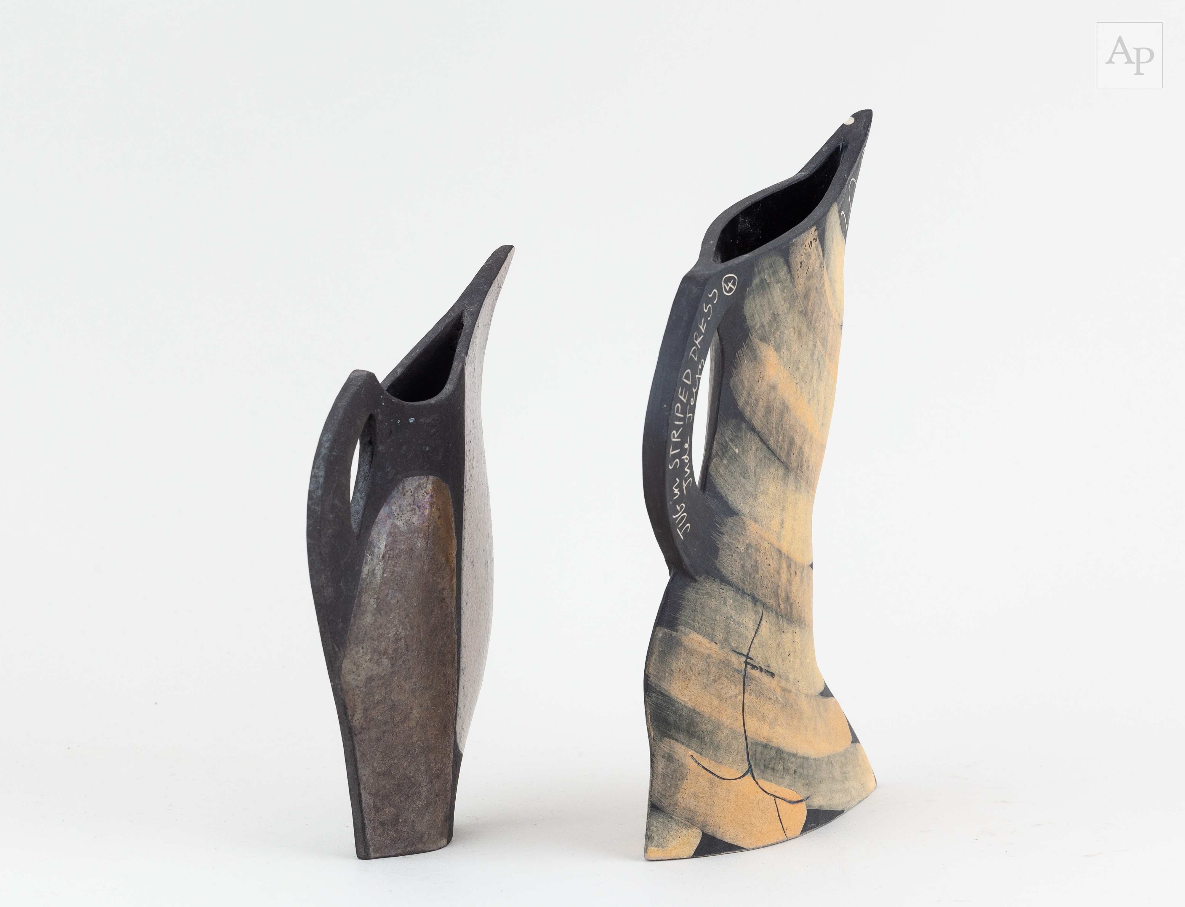Artwork by Jude Jelfs, JUDE JELFS (born 1950); 'Jug in Striped Dress 4', Made of Earthenware jug