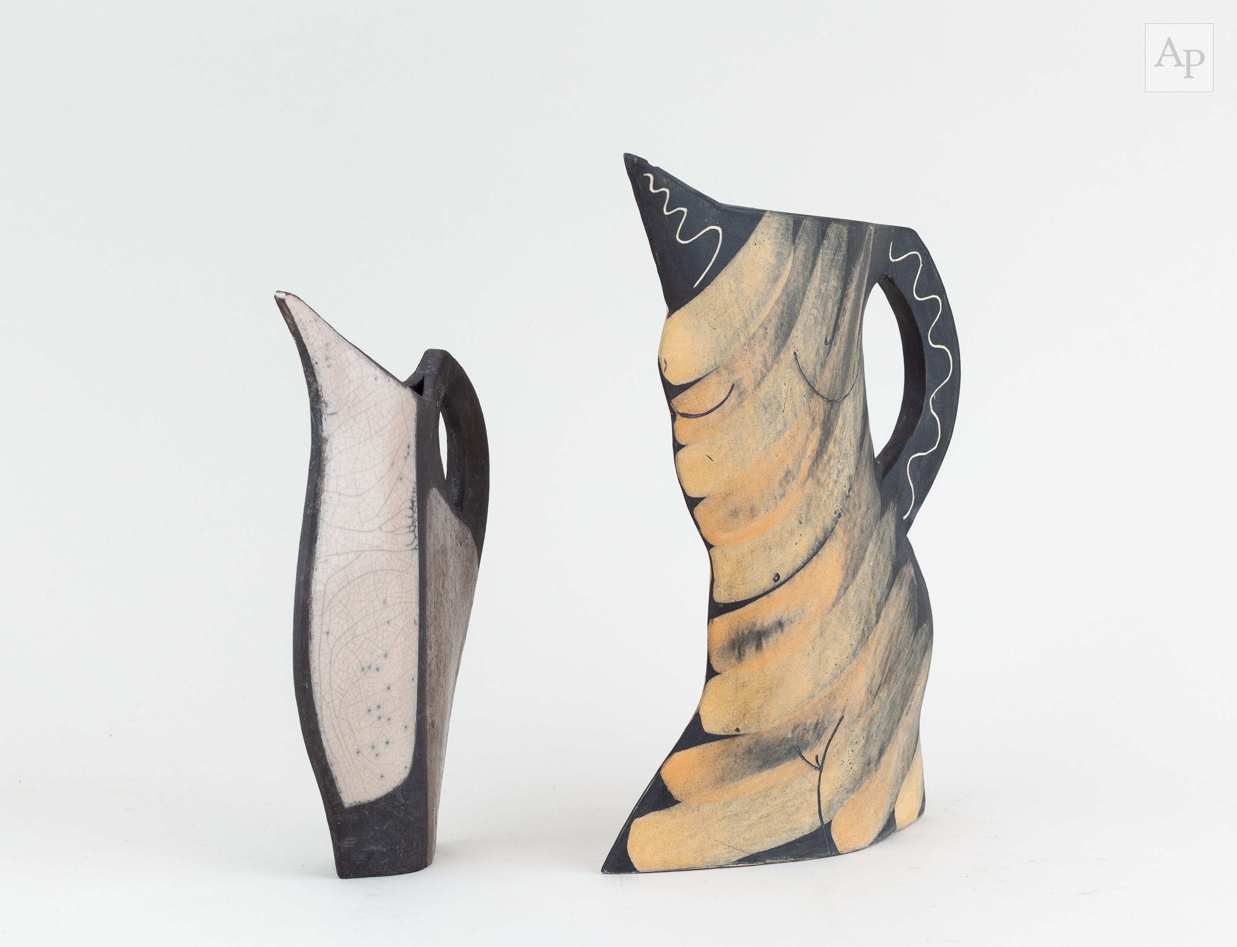 Artwork by Jude Jelfs, JUDE JELFS (born 1950); 'Jug in Striped Dress 4', Made of Earthenware jug