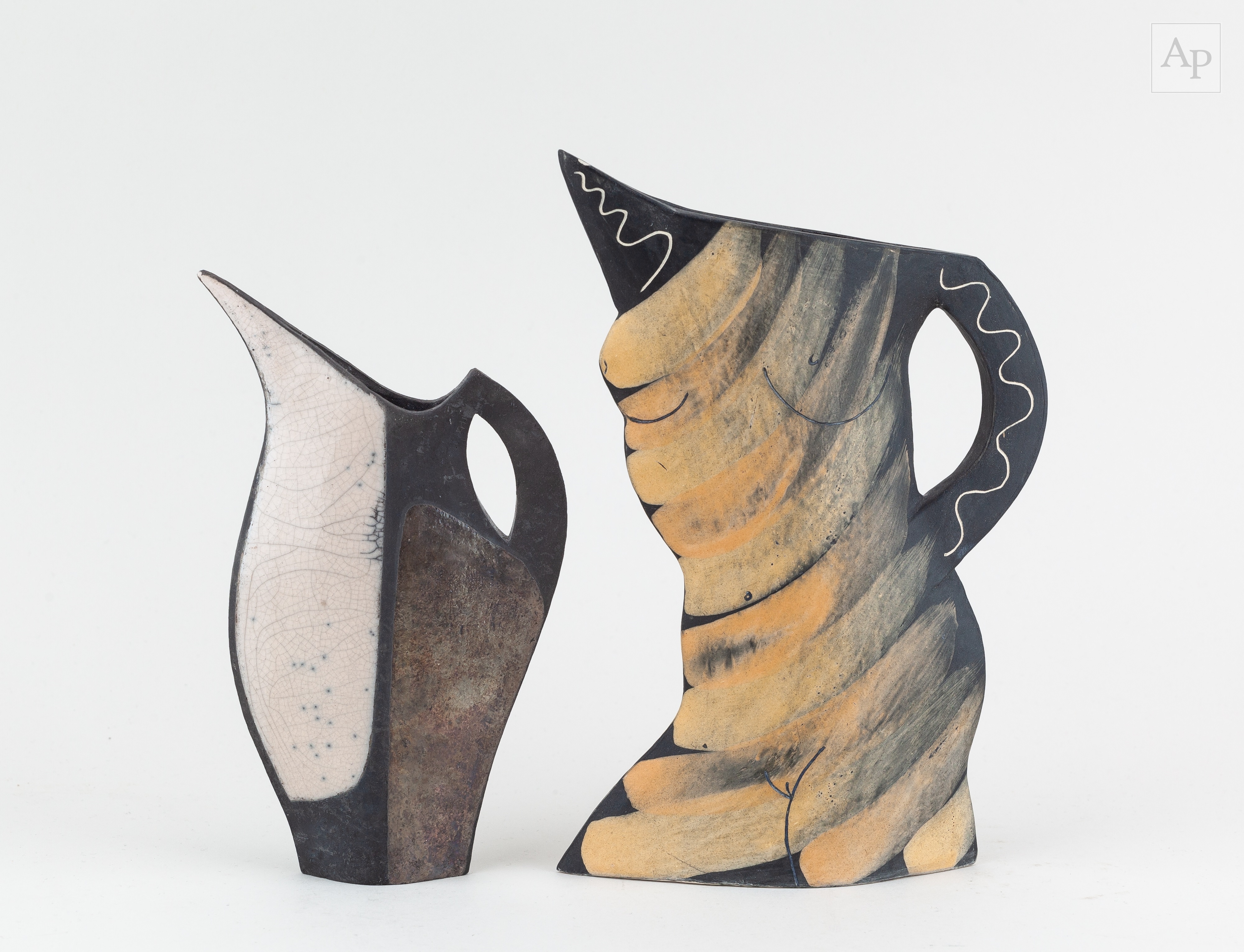 Artwork by Jude Jelfs, JUDE JELFS (born 1950); 'Jug in Striped Dress 4', Made of Earthenware jug