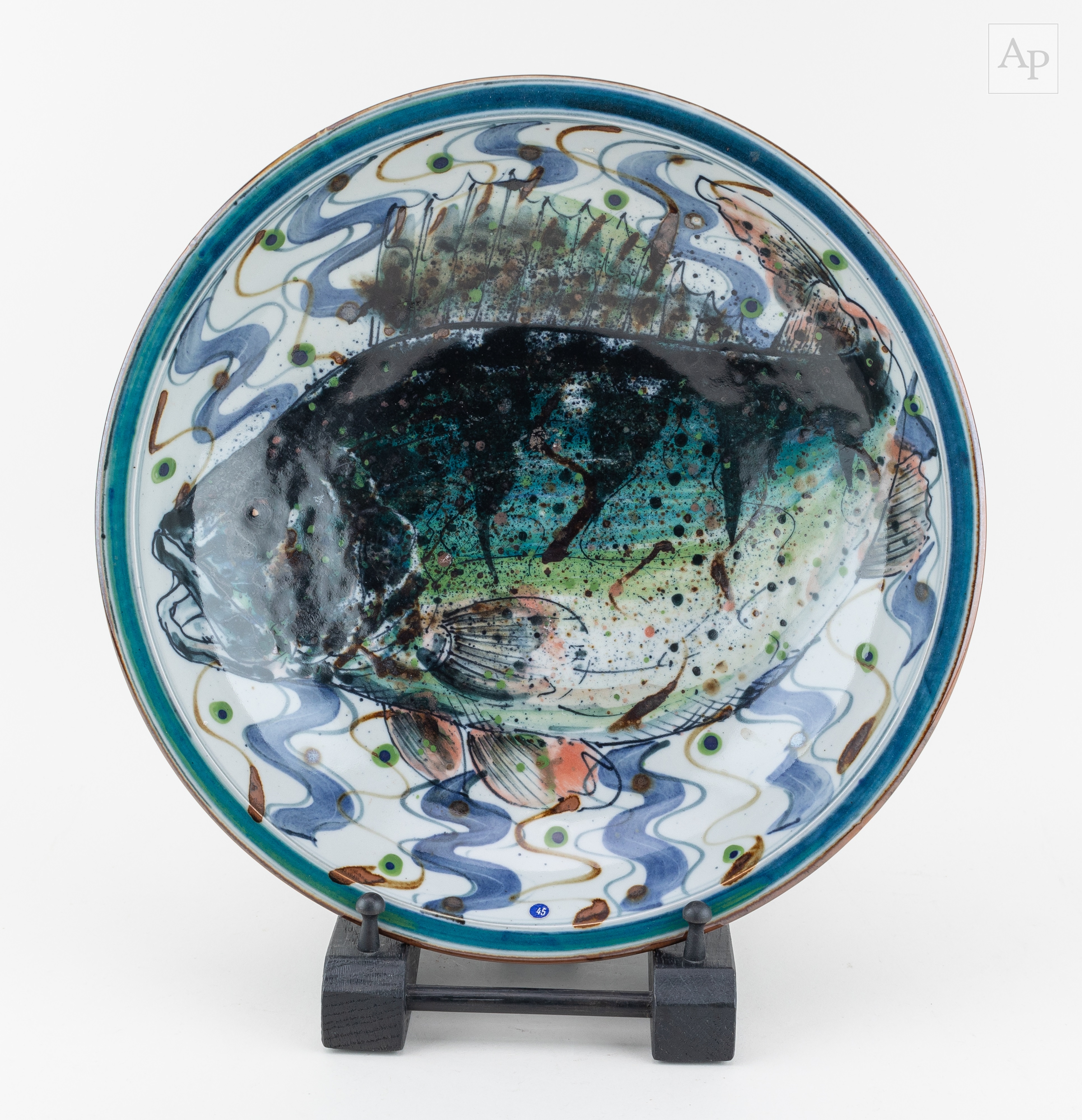 Artwork by Brian Dickenson, BRIAN DICKENSON; a large stoneware bowl decorated with a fish, Made of stoneware