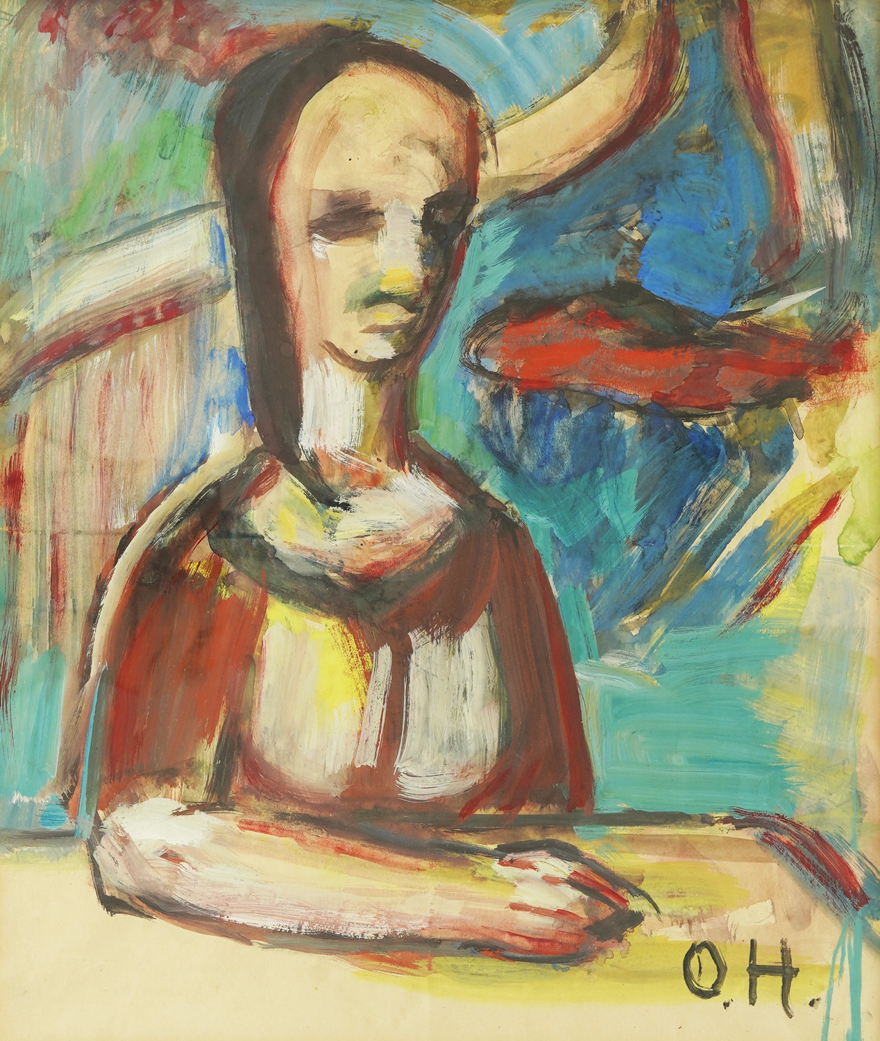 Artwork by Oskar Herman, Za stolom [1960-ih, Made of gouache and watercolor on paper