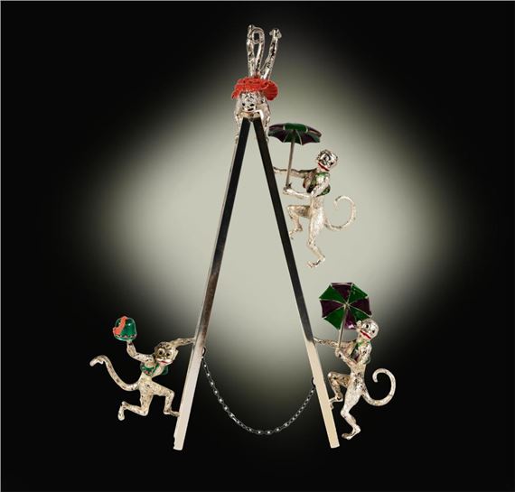 Gene Moore for Tiffany and Co.: A Sterling and Enamel Circus Monkey Group - Gene Moore