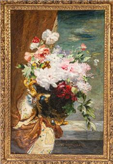 Bouquet of flowers on an entablature - Jean Seignemartin