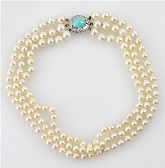 Jewelry | Triple Strand Pearl Necklace with 18k Gold Clasp | MutualArt