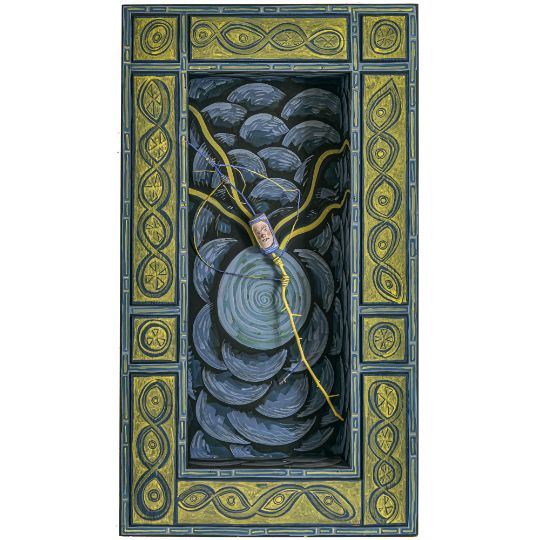 Head with branches in yellow-blue niche by Thaddäus Hüppi, 1963