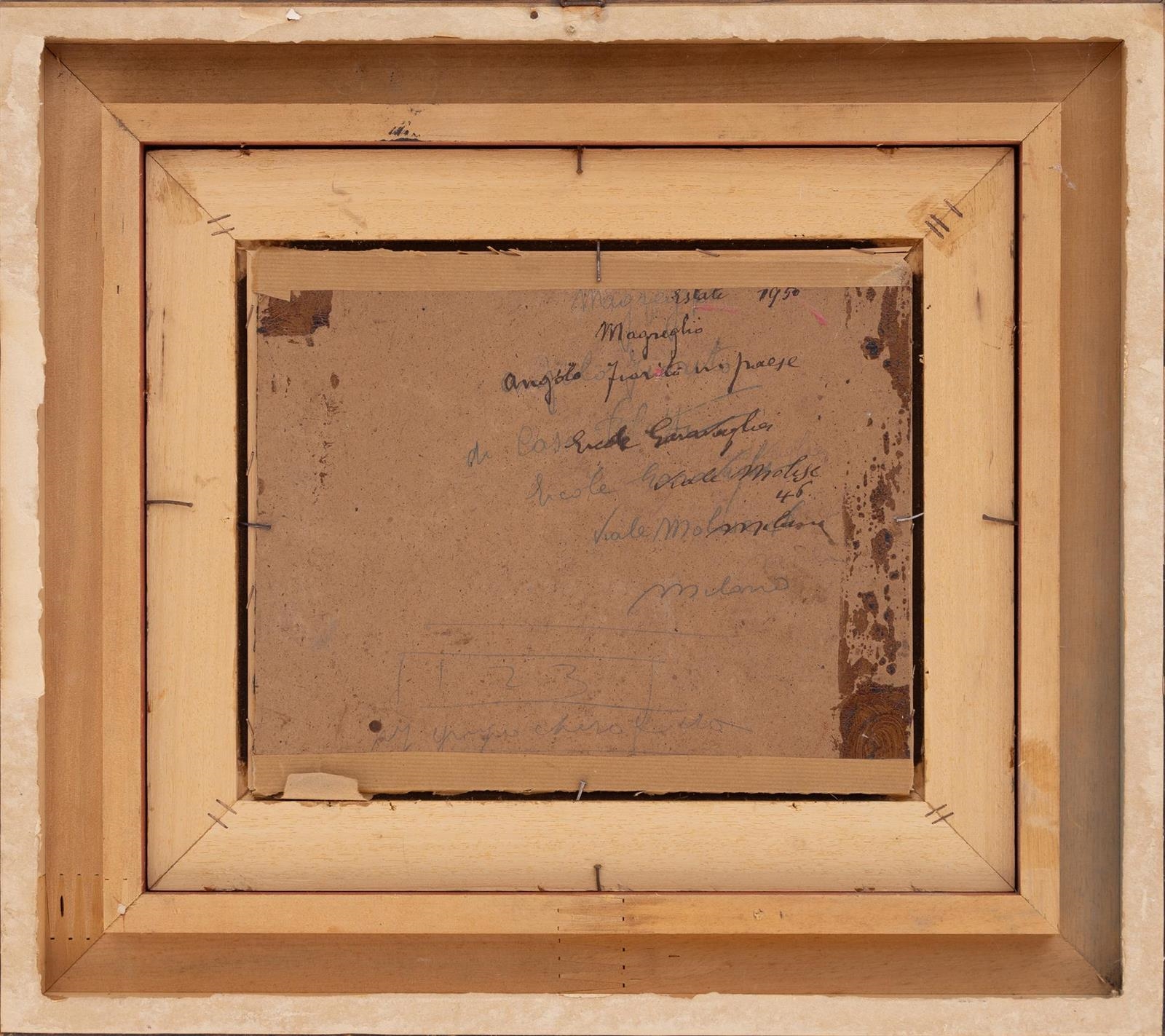 Artwork by Ercole Garavaglia, Angolo fiorito in paese (Magreglio, Made of oil on cardboard