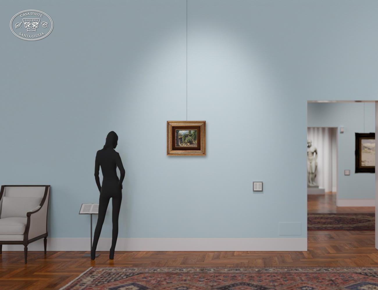 Artwork by Ercole Garavaglia, Angolo fiorito in paese (Magreglio, Made of oil on cardboard