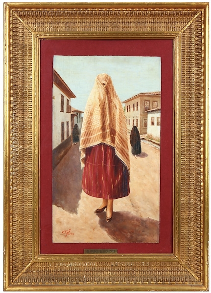 Artwork by Sirri Eldem, Sırrı Eldem Veiled Girl Oil Painting, Made of oil painting on plywood