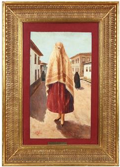 Sırrı Eldem Veiled Girl Oil Painting - Sirri Eldem