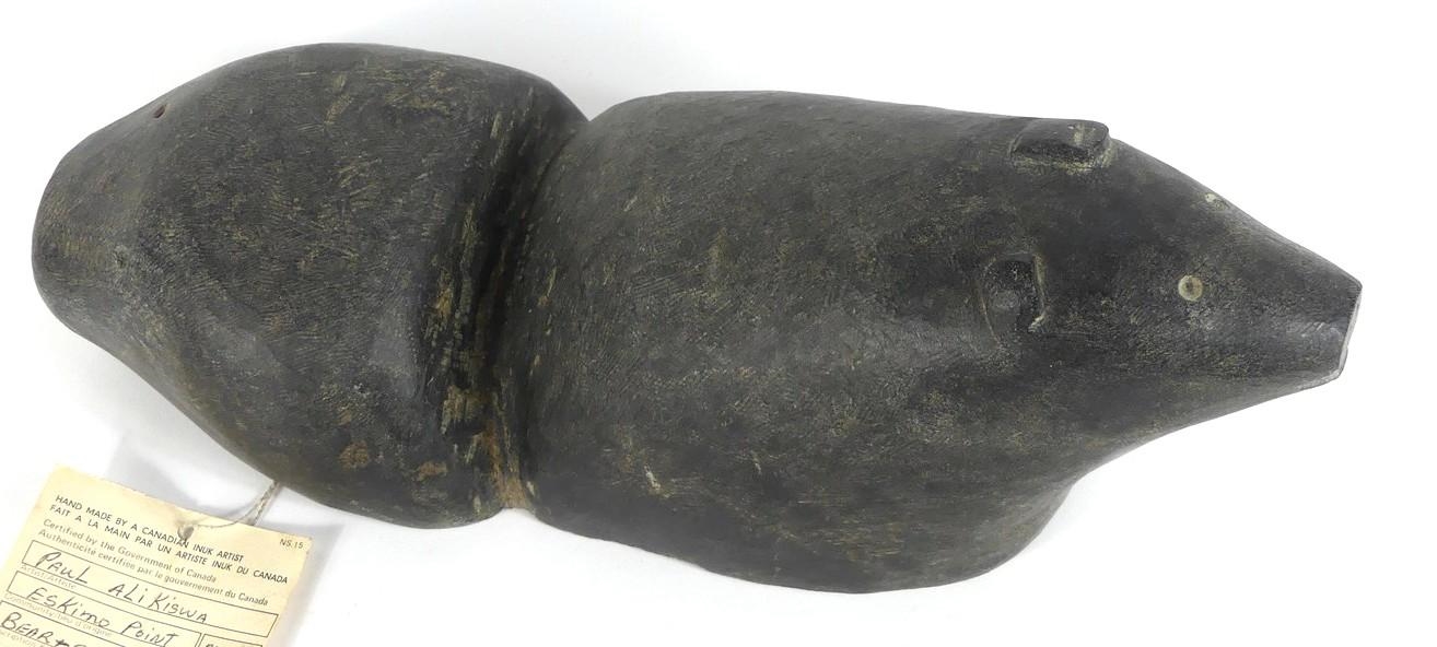 Artwork by Paul Alikiswa, Bear and Seal, Made of Stone sculpture