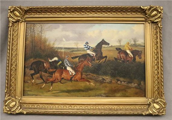 A Steeplechasing Scene by Alfred Wheeler, dated "86"
