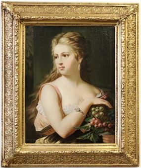 Portrait of a Lady, half-length, Holding Bunches of Grapes, 1874 - Sandor Nyulassy