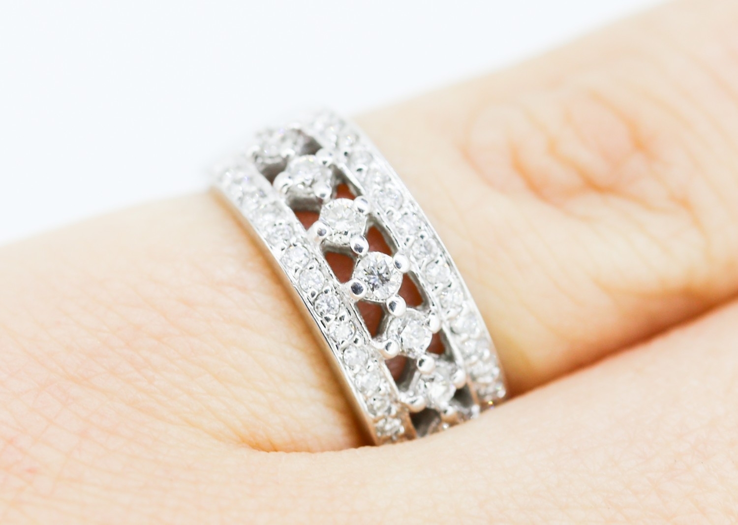 Diamond | Diamond Set Three Row Ring Mounted in 18 Carat White Gold Ri ...