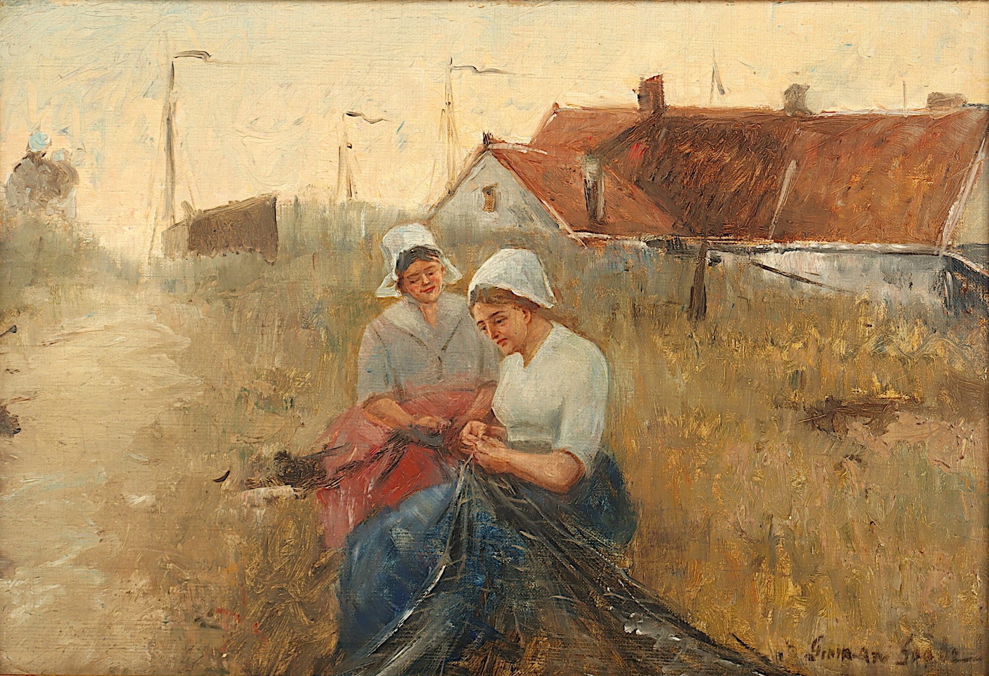 German Grobe | Fischerfrauen beim Netzeflicken | MutualArt