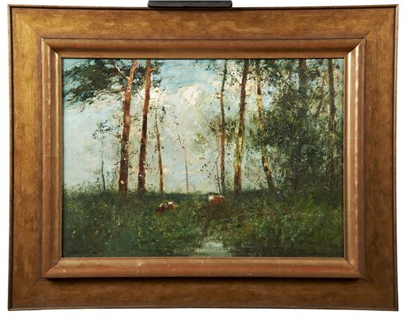 depicting cattle in a wooded glade by George A. Boyle