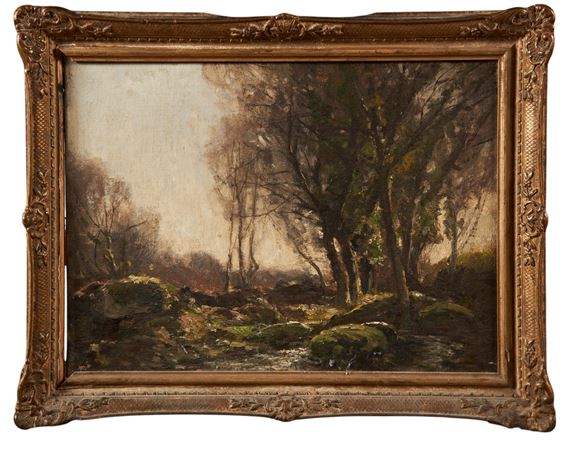 RURAL LANDSCAPE , depicting a stream amongst boulders and trees