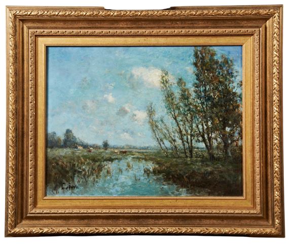 Cattle on a riverbank, signed in lower left corner by George A. Boyle