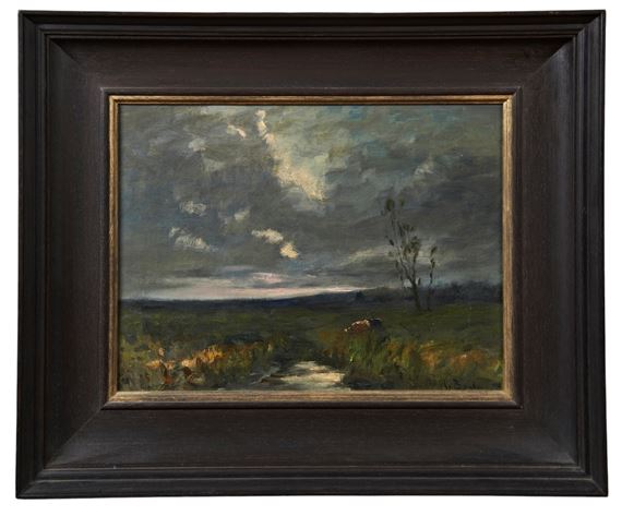 depicting cattle by a stream at dusk by George A. Boyle