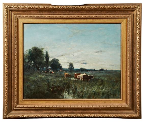 OIL PAINTING ON CANVAS OF CATTLE SCENE