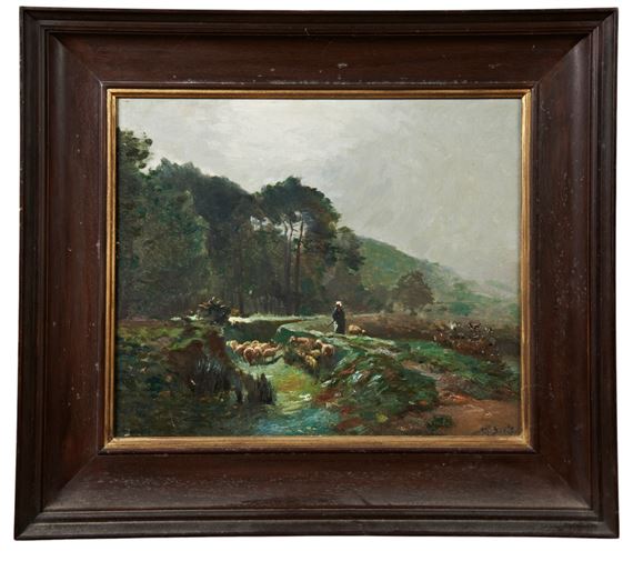 OIL PAINTING ON CANVAS OF SHEPHERD AND FLOCK