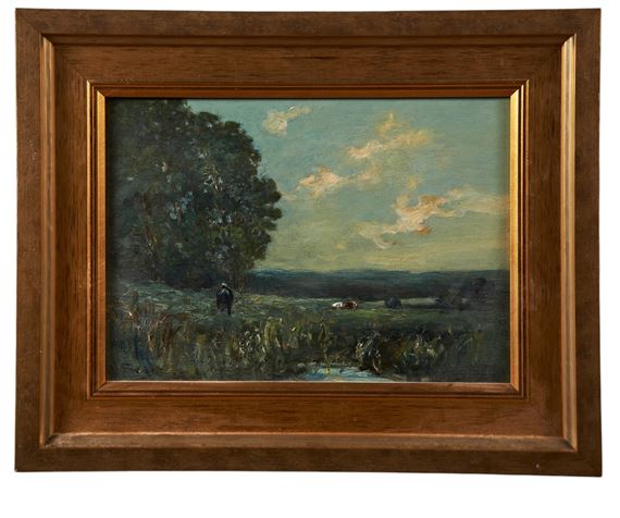 CATTLE SCENE OIL PAINTING ON BOARD by George A. Boyle