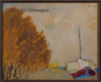 Barca in banchina e alberi - Ferruccio Lessana