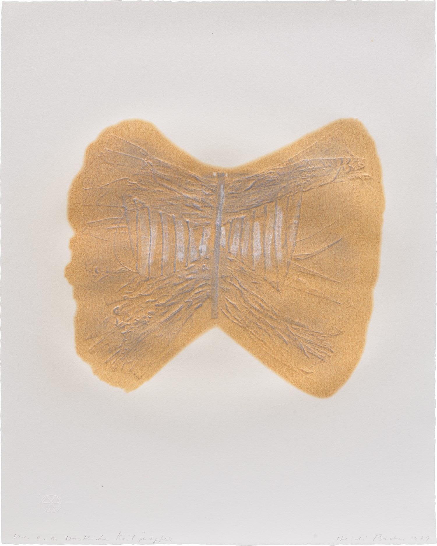 Artwork by Heidi Bucher, Westliche Keiljungfer, Made of embossing and linseed oil, graphite, and mother-of-pearl pigment on paper