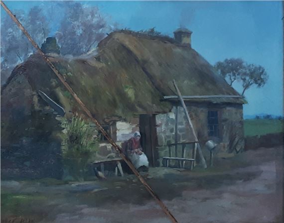 COTTAGE SCENE by Hugh Allan