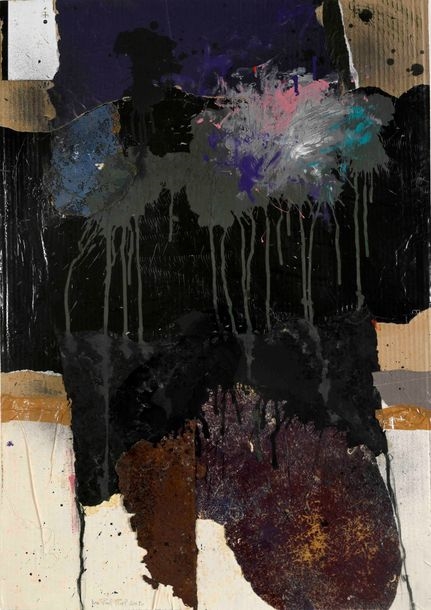 Artwork by Jean-paul Friol, Jean-Paul FRIOL (1948-2011) Castings on black background Mixed media and collage, signed and dated 2009 lower left. 100 x 70 cm, Made of Mixed media and collage